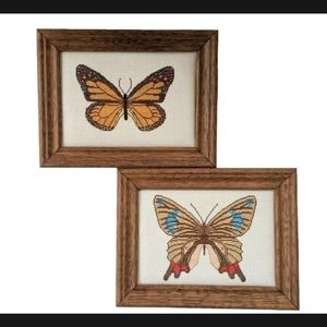 Set of 2 Vintage Butterfly Cross Stitch Completed
